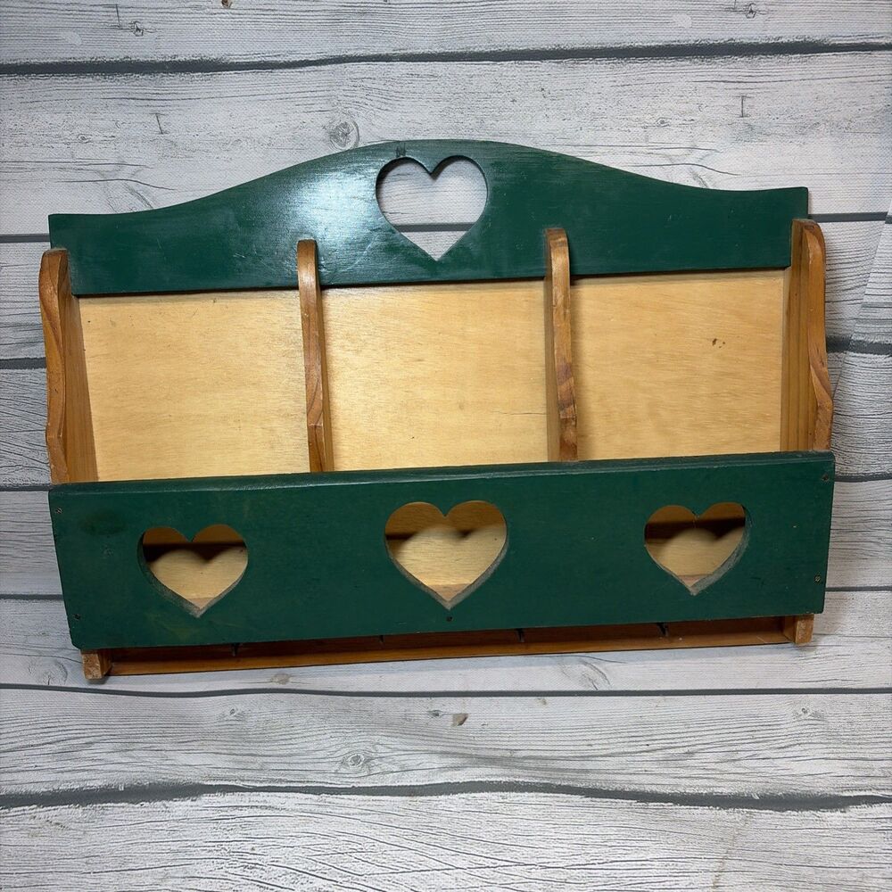 Wooden Three Compartment Heart Designed Letter/key Holder